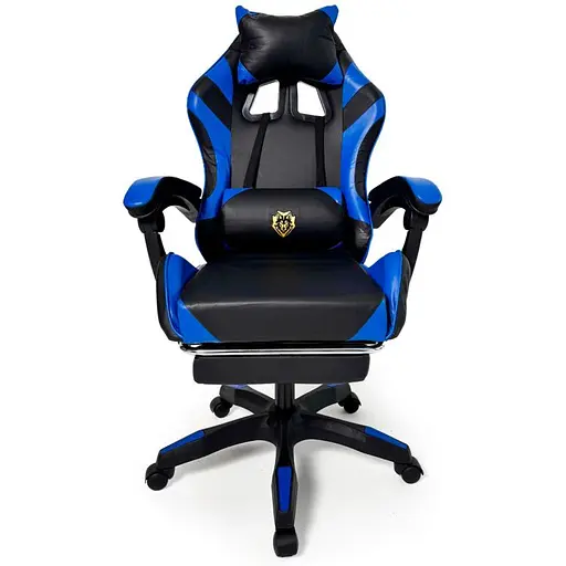 Геймерское кресло Primaveo с эргономичными подушками и выдвижной подставкой для ног черно-синее