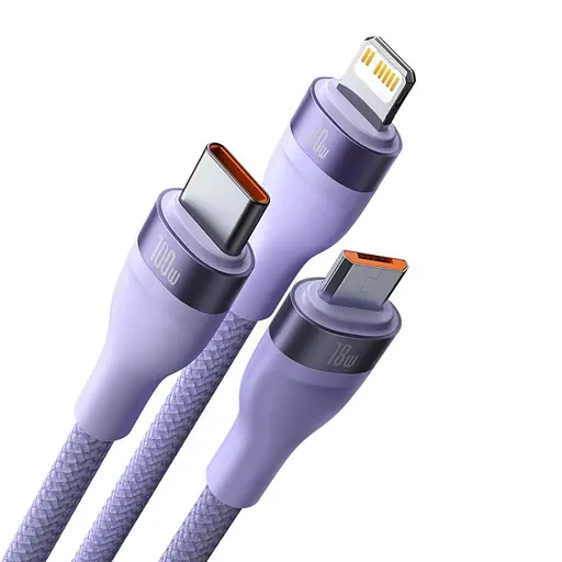 Кабель Baseus Flash Series Ⅱ Two-for-three Charging Cable U+C to M+L+C 100W 1.2m Purple - фото 3
