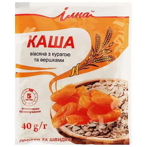 Каша швидкого приготування Ілна вівсяна з курагою та вершками 40 г - фото 1