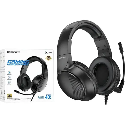 Навушники HiFi BOROFONE BO109, 3.5 мм Jack, довжина кабелю 2 метри, чутливістью 105 дБ, чорні