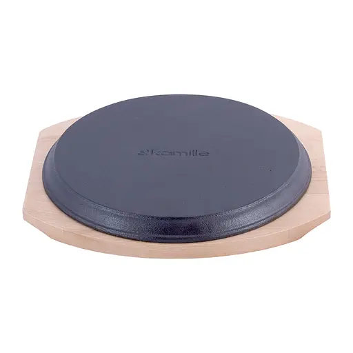 Сковорода чугунная 25 см с деревянной подставкой и съёмной ручкой для индукции и газа KM-4809V, Kamille Черный 87482 - фото 8