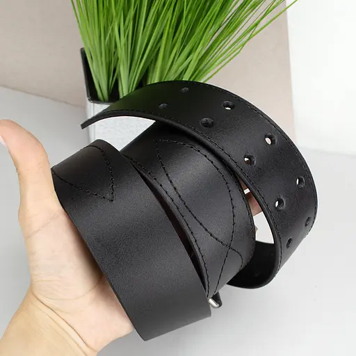 Ремень мужской кожаный широкий черный JK-5080 (120 см) - фото 5