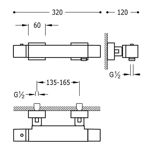 Змішувач для душу TRES CUADRO 1071649 одноважільний термостатичний з душовим набором для ванної кімнати - фото 3