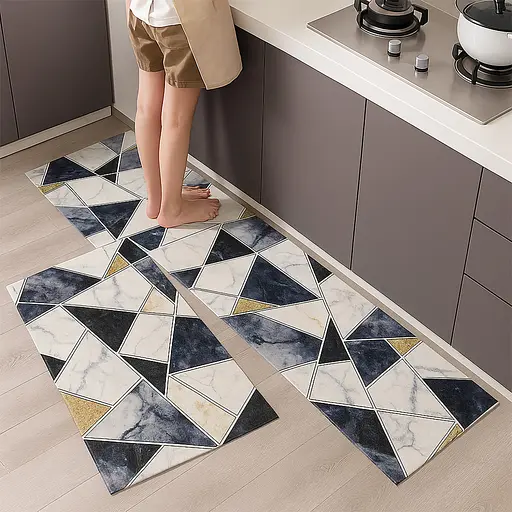 Набір килимків для кухні та ванної 120×40 см і 60×40 см водонепроникні, протиковзні, м'які, декоративні Сірий 87943 - фото 1