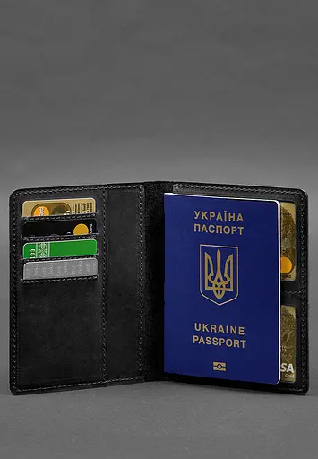 Кожаная обложка-органайзер для документов 6.1 черный Crazy Horse - фото 6