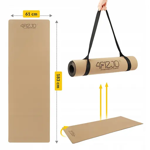 Коврик (мат) спортивный 4FIZJO Cork 183 x 61 x 0.4 см для йоги и фитнеса 4FJ0590 (P-5907739319562) - фото 6