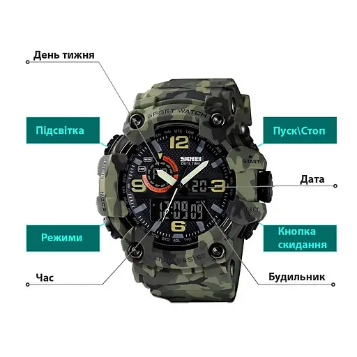 Чоловічий наручний годинник Skmei 1520 Камуфляж - фото 7