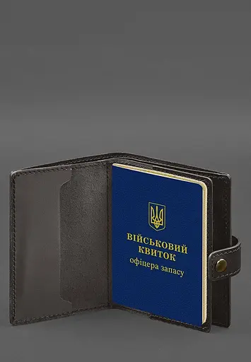Кожаная обложка-портмоне для военного билета офицера запаса (узкий документ) Темно-коричневая - фото 4