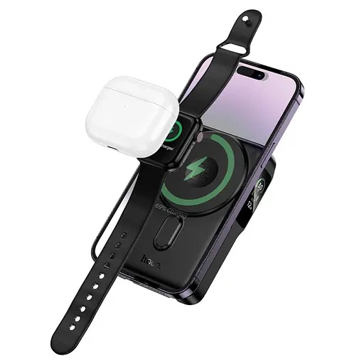 Power bank Hoco Q48 10000mAh PD 20W 3в1 магнитный с функцией беспроводной зарядки черный - фото 4