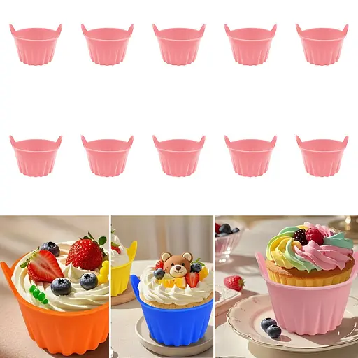 Набор из 10 силиконовых порционных формочек для выпечки кексов и десертов, Kitchen Master Розовый 87347 - фото 1