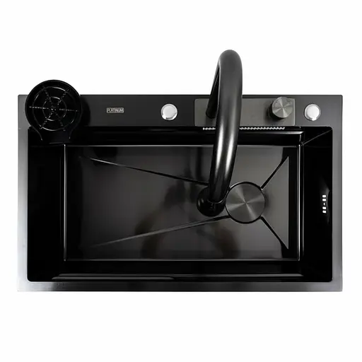 Кухонна мийка PVD чорна CM 75x46A Platinum Handmade Водоспад, Чорний - фото 6