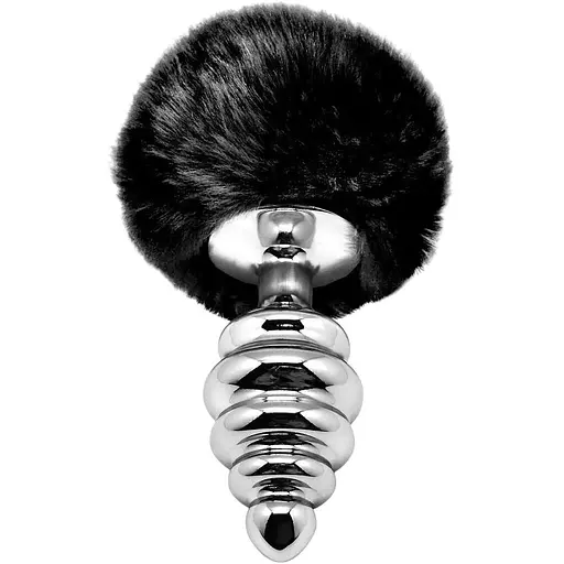 Металева анальна пробка Кролячий хвостик Alive Fluffy Twist Plug L Black діаметр 3.8 см