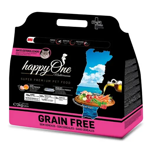 Сухой корм для стерилизованных кошек happyOne Mediterraneum Sterilized Cat Fresh Sardine со свежей сардиной беззерновой 3 кг - фото 1