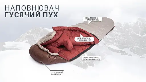 Спальний мішок з натуральним пухом Naturehike Snowbird NH20YD001 (розмір L) 380 г Коричневий - фото 3