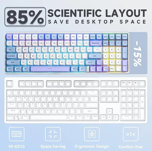 Клавіатура ігрова Aula S-100 PRO Wireless White-Blue ENG/UKR Red Switch Hot-Swap USB, 2.4G, Bluetooth - фото 6