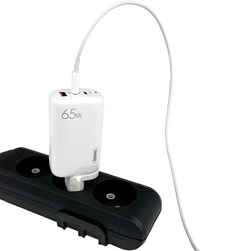 Зарядний адаптер швидка зарядка GaN 65W REMAX RP-U55 PD+QC 1xUSB-A 2xType-C EU Білий - фото 4