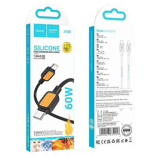 Дата кабель Hoco X108 Benefit 60W Type-C to Type-C (1m) Black - фото 5