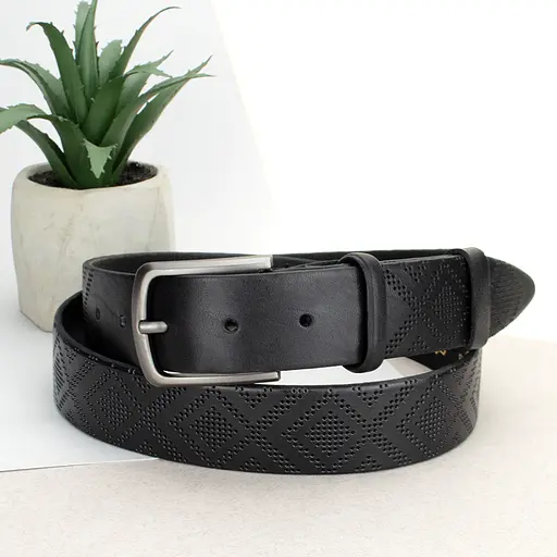 Ремень мужской кожаный JK-3556 (120 см) черный с вышиванкой - фото 1