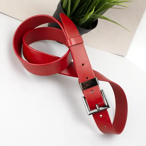 Ремень женский кожаный JK-3023 под джинсы красный (115 см) - фото 3