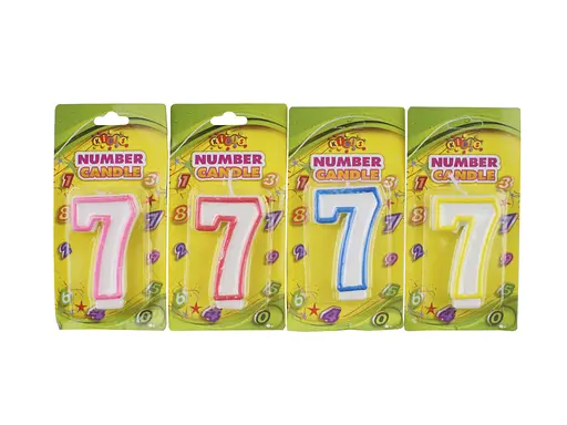 Свічка-цифра з кольоровим контуром, цифра 7, 4 шт. в упаковці