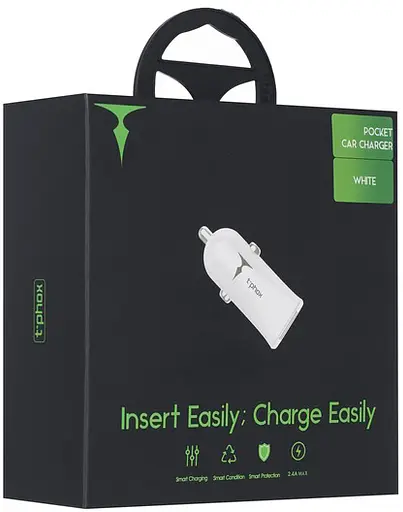 АЗУ T-PHOX Pocket 2.4A Dual USB white - фото 3