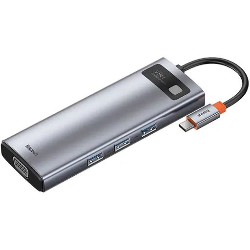 USB-хаб Baseus Metal Gleam Series 9-in-1 Multifunctional Type-C HUB Docking Station Space Gray (CAHUB-CU0G) [72635] - фото 2