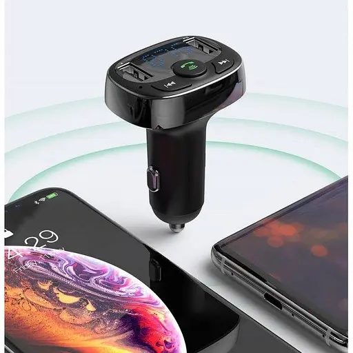 FM-модулятор трансмітер Baseus T-Typed + bluetooth (2USB) CCTM-01 Black - фото 10