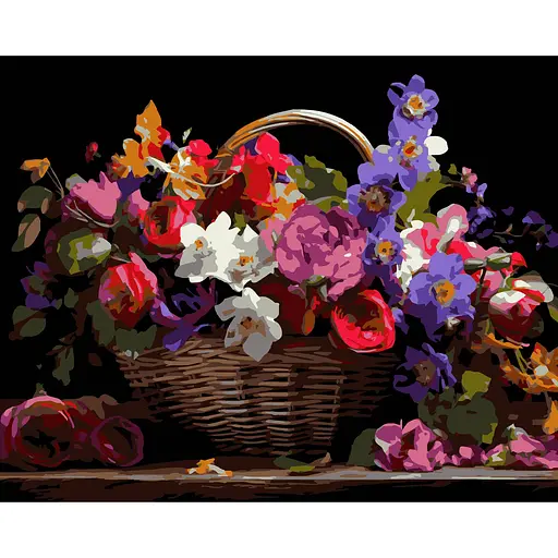 Набор для росписи по номерам Strateg Корзина разноцветных цветов на черном фоне 40 х 50 см (AH1213-19) - фото 1