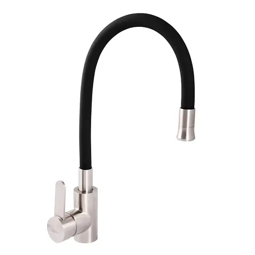 Змішувач для кухні Zerix LR74004-2 із чорним гнучким виливом LL1202 Нержавіюча сталь - фото 1