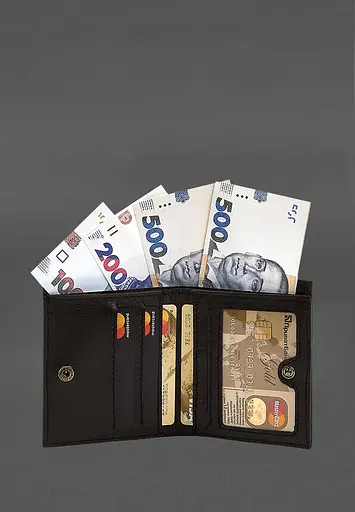 Кожаный портмоне на кнопке Brut темно-коричневый краст - фото 3