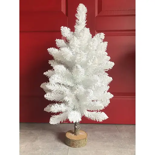 Ялинка штучна Hvoya Elegant настільна 65 см на пеньочку біла зі снігом