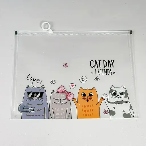Папка для зошитів на змійці, А4+, Коти, 33x24.5 см, 20 мкм, 2 шт. в упаковці, 6150 (В асортименті)