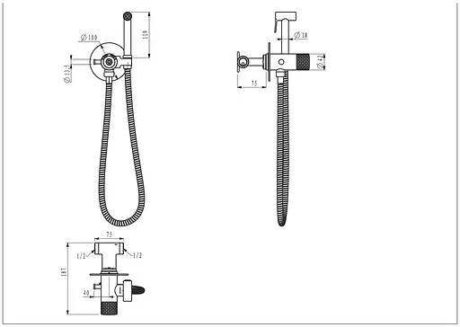 Набор гигиенического душа скрытого монтажа Gappo G7288-6 с крючком, черный, Черный матовый - фото 2