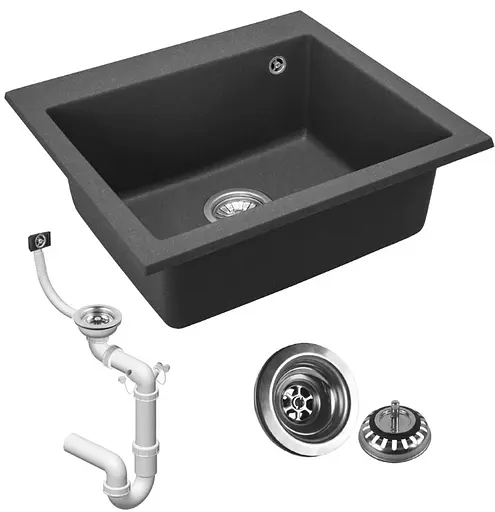 Гранітна кухонна мийка Rea West XL black ZLE-00116, Чорний матовий - фото 4