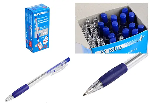 Ручка пластиковая шариковая на кнопке A+BALL PEN, 1.0 мм, синяя, 24 шт.