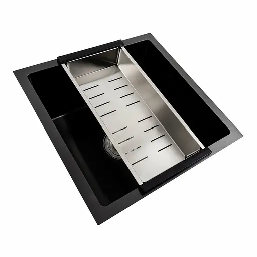Кухонная мойка PVD черная СМ 44x44 Platinum Handmade (монтаж под столешницу), Черный - фото 2