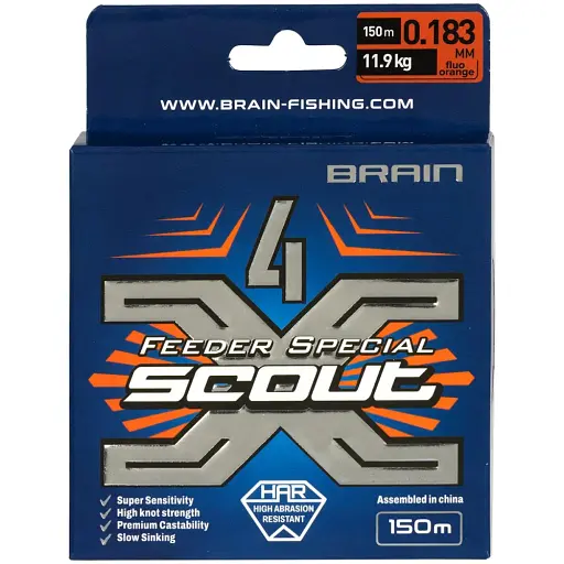 Шнур Brain Scout 4X 150 м (fluoro Orange) 0.183 мм 11.9 кг - фото 2