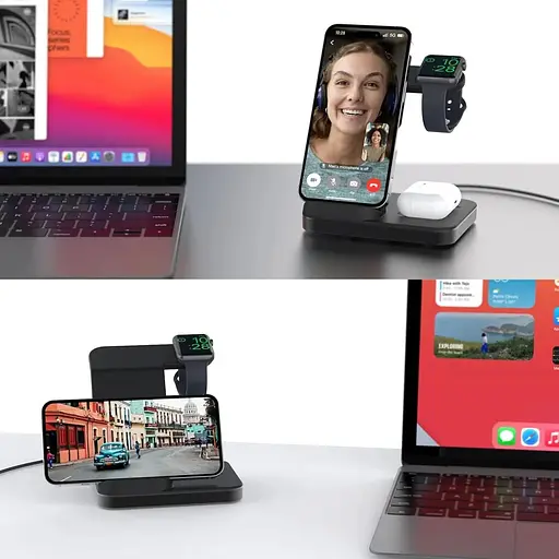 Бездротовий зарядний пристрій Boaraino W15 3 в 1 для iPhone 13/13 Mini/13 Pro/13 Pro Max/12/11/X/8, Apple Watch 7/SE/6 - фото 4