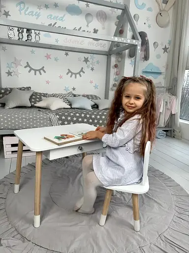 Детский столик со стульчиком Зайчик и ящиком для карандашей и раскрасок (Белый) - фото 10