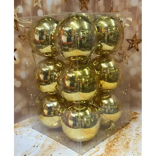 Набір ялинкових іграшок пластикових круглих 12 шт 10 см Золотий - фото 1