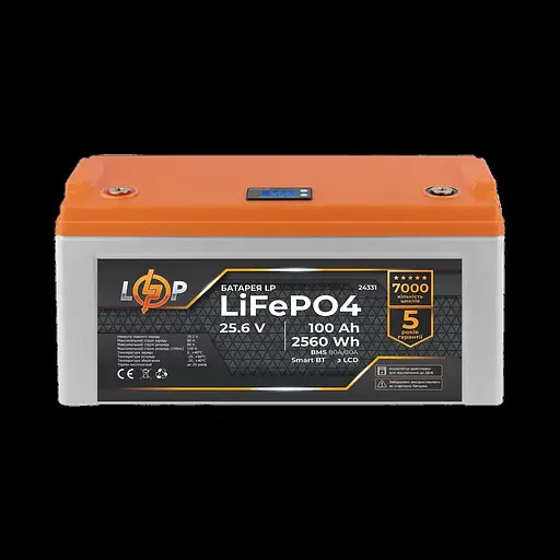 Акумулятор LP LiFePO4 25,6V - 100 Ah (2560Wh) (BMS 80A/80А) пластик LCD Smart BT - фото 3