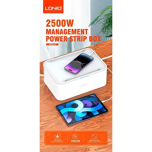 Удлинитель сетевой LDNIO Management Power Strip Box SN5310 3USB, QC, 5 Sockets, 15.5W/10A - фото 2