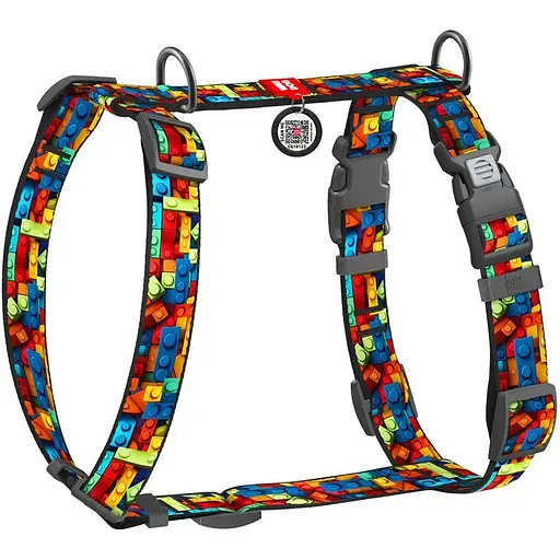 Шлея для собак Waudog анатомічна H-подібна Nylon з QR-паспортом Блоки S1.5х30-45 см - фото 1