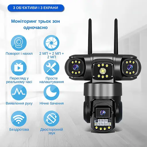 IP-камера уличная с тройным объективом XON Wi-Fi 1080P SmartCam (TCWEW23VB 3985) Черная - фото 3