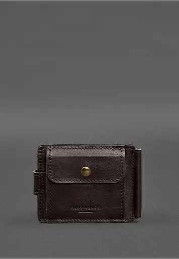 Кожаное портмоне 13.1 зажим с хлястиком темно-коричневый краст - фото 9
