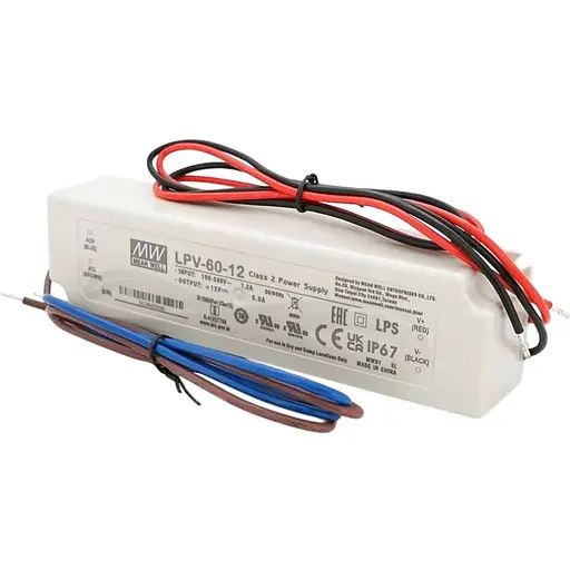 Импульсный блок питания Mean Well герметичный LPV-60-12 12В 5А (60Вт) IP67 - фото 1
