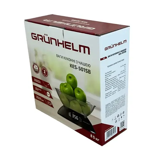 Кухонные настольные электронные весы Grunhelm KES-501SB для взвешивания продуктов с чашей до 5кг весы для дома Черный - фото 7