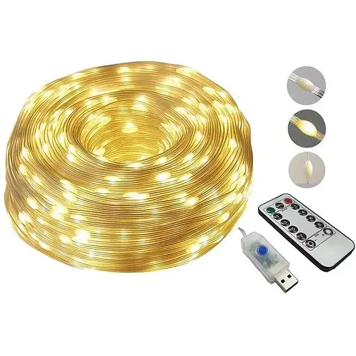 Улична светодиодная гирлянда Sun Lamp лента 100 LED USB с пультом ДУ большие капли 10 м белый 8 режимов