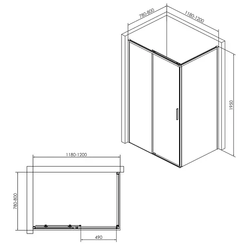 Душова кабіна прямокутна Imprese Osser 120x80 розсувна прозоре скло без піддону black matt s6400601TR, Чорний матовий, Універсальна, прозорий - фото 2