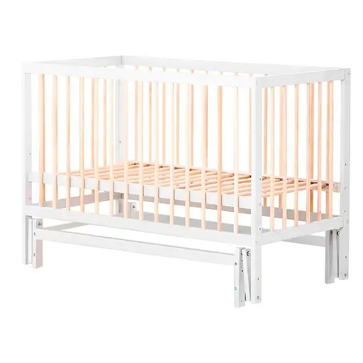 Детская кроватка София-2 с маятником на подшипниках и опускной боковиной белый с натуральными элементами